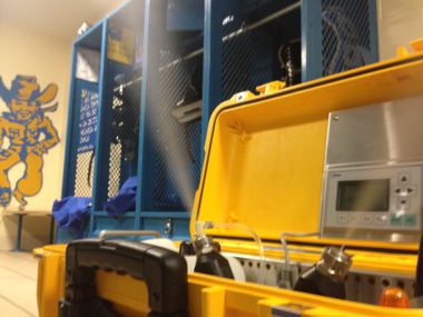 AeroClave RDS 3110 disinfecting a locker room.