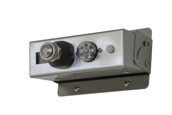 The nozzle assembly is installed inside the patient compartment to deliver an even blanket of disinfectant to every surface.