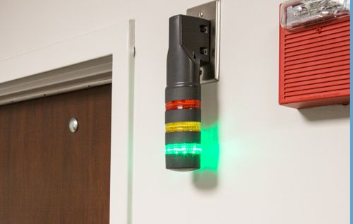 Warning light outside WPPD gym.